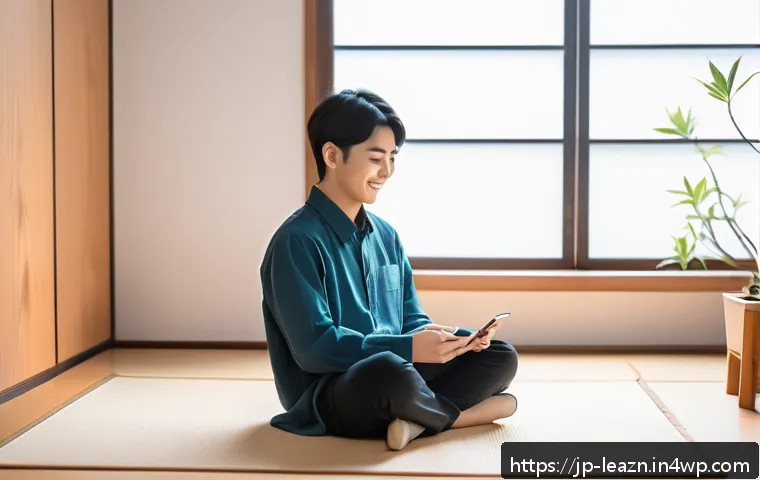 자기 주도 학습을 위한 앱 추천 - A modern Japanese student using a sleek smartphone app for self-directed learning, sitting comfortab...