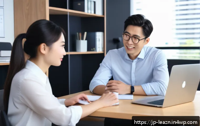 자기 주도 학습을 위한 커뮤니케이션 기술 - A modern Japanese office setting with two young Japanese professionals engaging in a remote video ca...